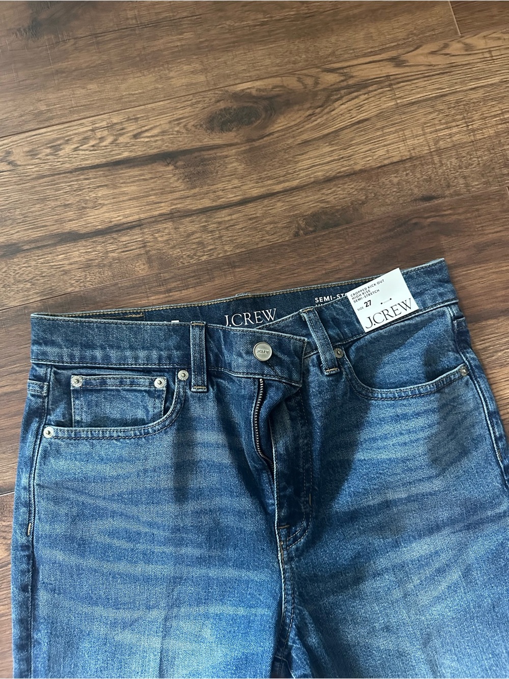 J. Crew Semi Stretch High-Rise Cropped Kick Out Flare Jeans in Dark Blue Wash - Picture 3 of 5